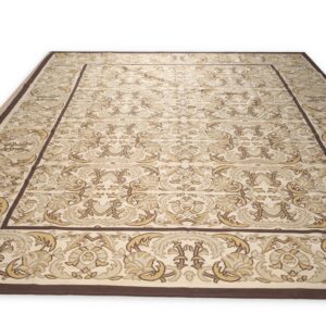 Vintage Aubusson flat weave rug, Beige Renaissance Scroll (SKU FA5120BG9X12), detail 1