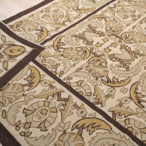 Vintage Aubusson flat weave rug, Beige Renaissance Scroll (SKU FA5120BG9X12), detail 3