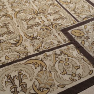 Vintage Aubusson flat weave rug, Beige Renaissance Scroll (SKU FA5120BG9X12), detail 4