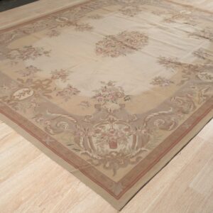 Vintage Aubusson flat weave rug, Beige Rose Bouquet (SKU FA12736BG8X10), detail 1