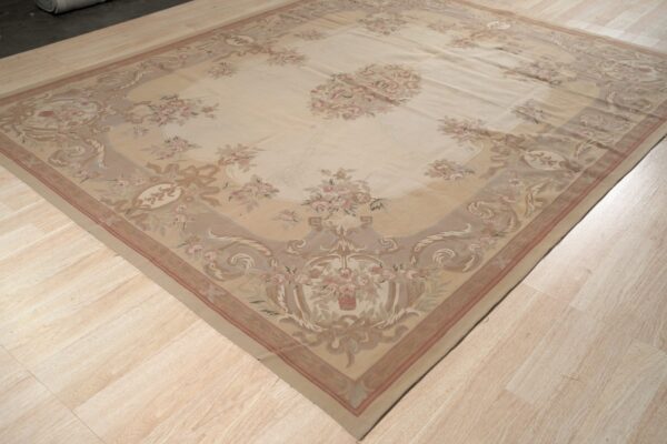 Vintage aubusson flat weave rug, beige rose bouquet, 8' x 10' 2 Vintage aubusson flat weave rug, beige rose bouquet (sku fa12736bg8x10), detail 1