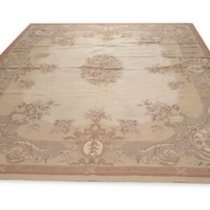 Vintage Aubusson flat weave rug, Beige Rose Bouquet (SKU FA12736BG8X10), detail 2