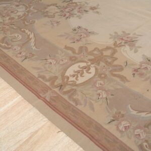 Vintage Aubusson flat weave rug, Beige Rose Bouquet (SKU FA12736BG8X10), detail 3