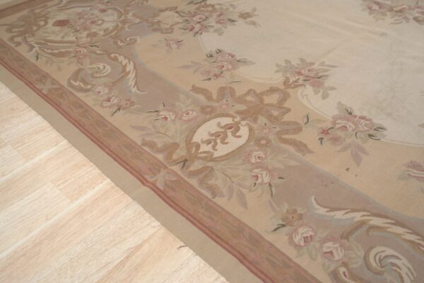 Vintage aubusson flat weave rug, beige rose bouquet, 8' x 10' 4 Vintage aubusson flat weave rug, beige rose bouquet (sku fa12736bg8x10), detail 3
