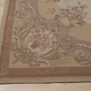 Vintage Aubusson flat weave rug, Beige Rose Bouquet (SKU FA12736BG8X10), detail 4