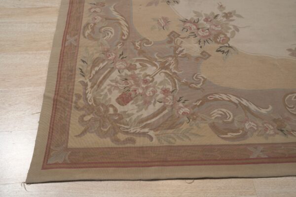 Vintage aubusson flat weave rug, beige rose bouquet, 8' x 10' 5 Vintage aubusson flat weave rug, beige rose bouquet (sku fa12736bg8x10), detail 4