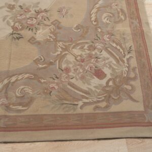 Vintage Aubusson flat weave rug, Beige Rose Bouquet (SKU FA12736BG8X10), detail 5