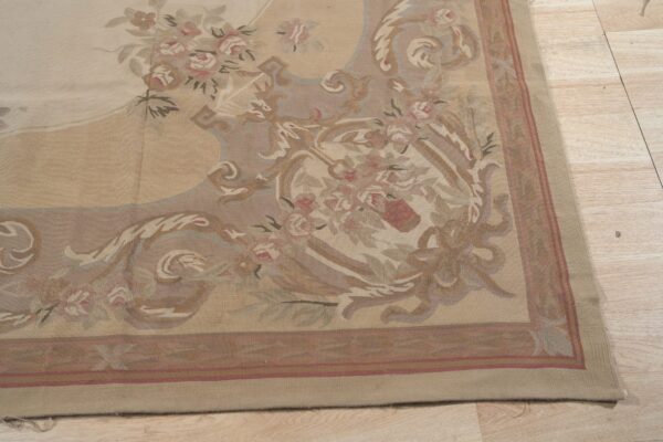 Vintage aubusson flat weave rug, beige rose bouquet, 8' x 10' 6 Vintage aubusson flat weave rug, beige rose bouquet (sku fa12736bg8x10), detail 5