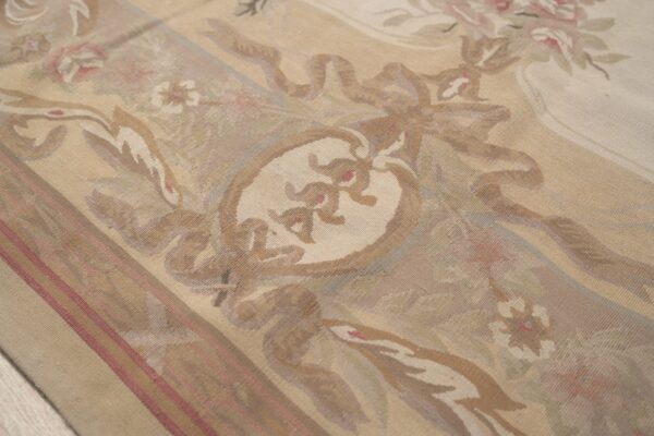Vintage aubusson flat weave rug, beige rose bouquet, 8' x 10' 7 Vintage aubusson flat weave rug, beige rose bouquet (sku fa12736bg8x10), detail 6