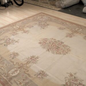 Vintage Aubusson flat weave rug, Beige Rose Bouquet (SKU FA12736BG8X10), detail 7