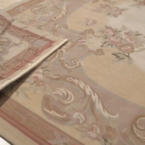 Vintage Aubusson flat weave rug, Beige Rose Bouquet (SKU FA12736BG8X10), detail 9