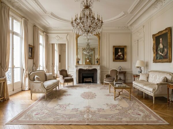 Vintage aubusson flat weave rug, beige rose bouquet, 8' x 10' 12 Vintage aubusson flat weave rug, beige rose bouquet (sku fa12736bg8x10), styled in a living room
