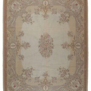 Vintage Aubusson flat weave rug, Beige Rose Bouquet (SKU FA12736BG8X10), full view