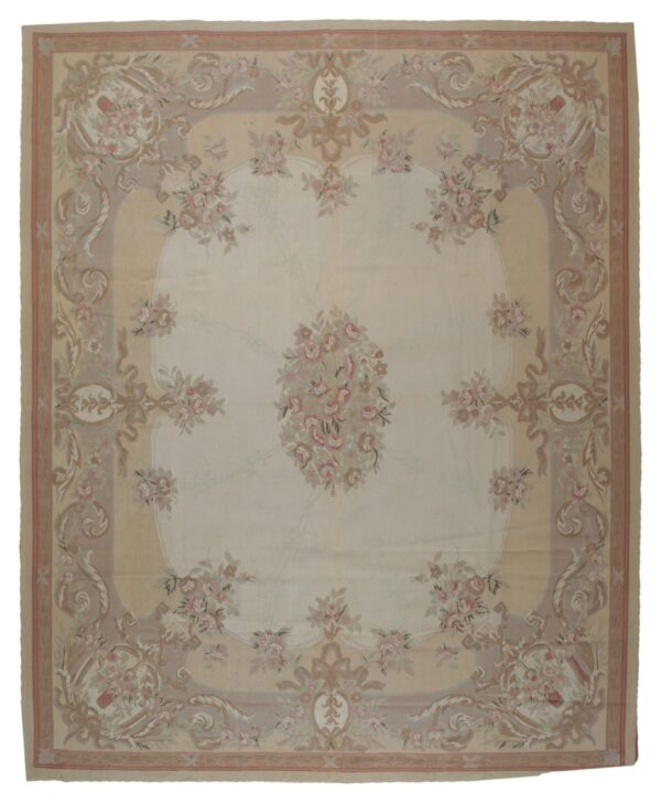 Vintage aubusson flat weave rug, beige rose bouquet, 8' x 10' 1 Vintage aubusson flat weave rug, beige rose bouquet (sku fa12736bg8x10), full view