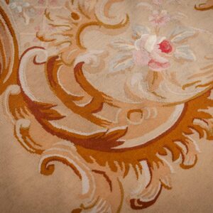 Vintage Aubusson flat weave rug, Beige Rose Medallion (SKU FA5006BG9X12), detail 3