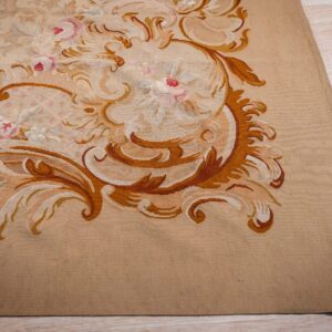 Vintage Aubusson flat weave rug, Beige Rose Medallion (SKU FA5006BG9X12), detail 4