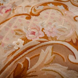 Vintage Aubusson flat weave rug, Beige Rose Medallion (SKU FA5006BG9X12), detail 6