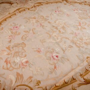 Vintage Aubusson flat weave rug, Beige Rose Medallion (SKU FA5006BG9X12), detail 7