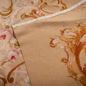 Vintage Aubusson flat weave rug, Beige Rose Medallion (SKU FA5006BG9X12), detail 8