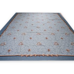 Vintage Aubusson flat weave rug, Blue Fleur-de-Lis (SKU FA5111BL9X12), detail 1