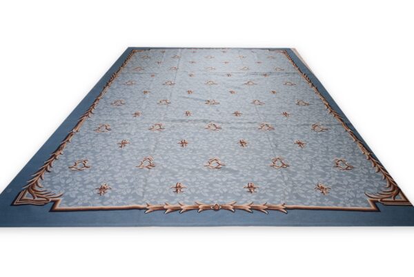 Vintage aubusson flat weave rug, blue fleur-de-lis (sku fa5111bl9x12), detail 1