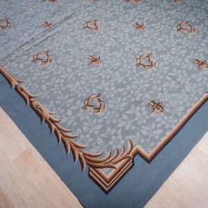 Vintage Aubusson flat weave rug, Blue Fleur-de-Lis (SKU FA5111BL9X12), detail 4