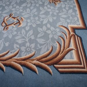 Vintage Aubusson flat weave rug, Blue Fleur-de-Lis (SKU FA5111BL9X12), detail 5