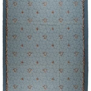 Vintage Aubusson flat weave rug, blue fleur de lis (SKU FA5111BL9X12), full view