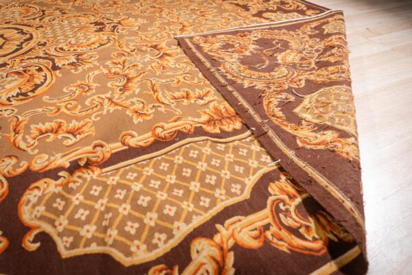 Vintage aubusson flat weave rug, brown baroque medallion (sku fa5158bbn9x12), detail 1