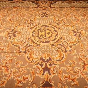Vintage Aubusson flat weave rug, Brown Baroque Medallion (SKU FA5158BBN9X12), detail 2