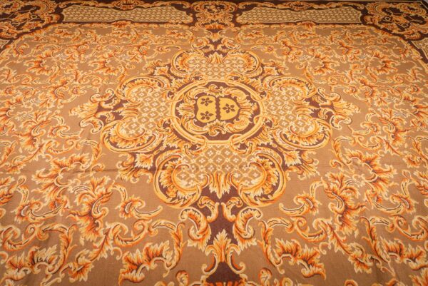 Vintage aubusson flat weave rug, brown baroque medallion (sku fa5158bbn9x12), detail 2