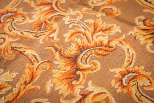 Vintage aubusson flat weave rug, brown baroque medallion (sku fa5158bbn9x12), detail 3