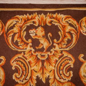 Vintage Aubusson flat weave rug, Brown Baroque Medallion (SKU FA5158BBN9X12), detail 4