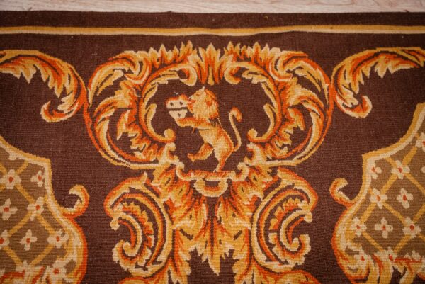 Vintage aubusson flat weave rug, brown baroque medallion (sku fa5158bbn9x12), detail 4