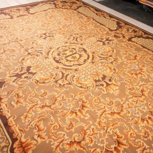 Vintage Aubusson flat weave rug, Brown Baroque Medallion (SKU FA5158BBN9X12), detail 5