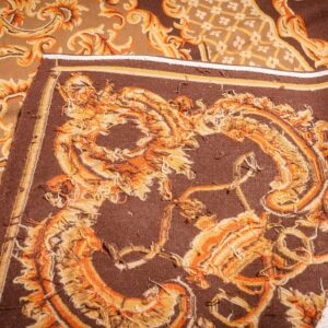 Vintage Aubusson flat weave rug, Brown Baroque Medallion (SKU FA5158BBN9X12), detail 6