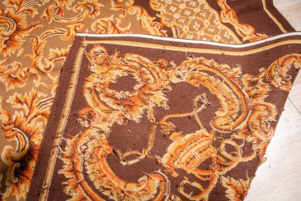 Vintage aubusson flat weave rug, brown baroque medallion (sku fa5158bbn9x12), detail 6