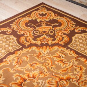Vintage Aubusson flat weave rug, Brown Baroque Medallion (SKU FA5158BBN9X12), detail 7
