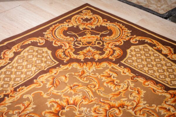 Vintage aubusson flat weave rug, brown baroque medallion (sku fa5158bbn9x12), detail 7