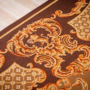 Vintage Aubusson flat weave rug, Brown Baroque Medallion (SKU FA5158BBN9X12), detail 8