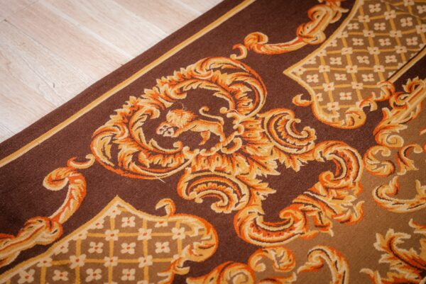 Vintage aubusson flat weave rug, brown baroque medallion (sku fa5158bbn9x12), detail 8