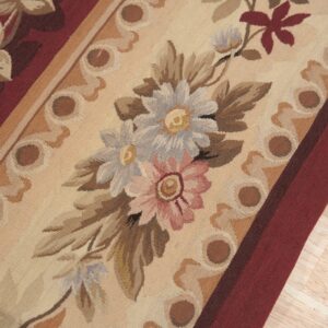 Vintage Aubusson flat weave rug, Burgundy Rose Medallion (SKU FA5109RD9X12), detail 5