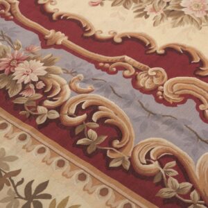 Vintage Aubusson flat weave rug, Burgundy Rose Medallion (SKU FA5109RD9X12), detail 8
