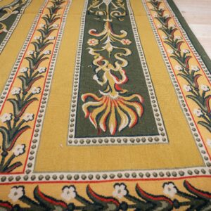 Vintage Aubusson flat weave rug, Green and Gold Empire Medallion (SKU FA5146GN9X12), detail 4