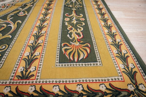 Vintage aubusson flat weave rug, green and gold empire medallion, 9' x 12' 5 Vintage aubusson flat weave rug, green and gold empire medallion (sku fa5146gn9x12), detail 4