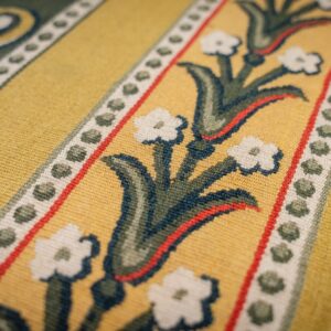 Vintage Aubusson flat weave rug, Green and Gold Empire Medallion (SKU FA5146GN9X12), detail 5