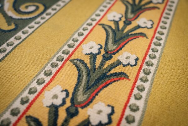Vintage aubusson flat weave rug, green and gold empire medallion, 9' x 12' 6 Vintage aubusson flat weave rug, green and gold empire medallion (sku fa5146gn9x12), detail 5