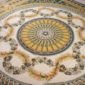 Vintage Aubusson flat weave rug, Green and Gold Empire Medallion (SKU FA5146GN9X12), detail 6