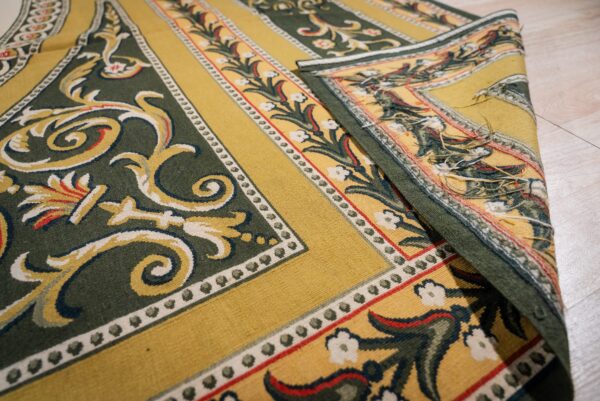 Vintage aubusson flat weave rug, green and gold empire medallion, 9' x 12' 9 Vintage aubusson flat weave rug, green and gold empire medallion (sku fa5146gn9x12), detail 8