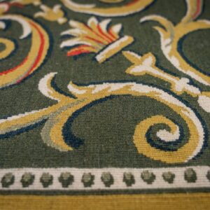 Vintage Aubusson flat weave rug, Green and Gold Empire Medallion (SKU FA5146GN9X12), detail 9